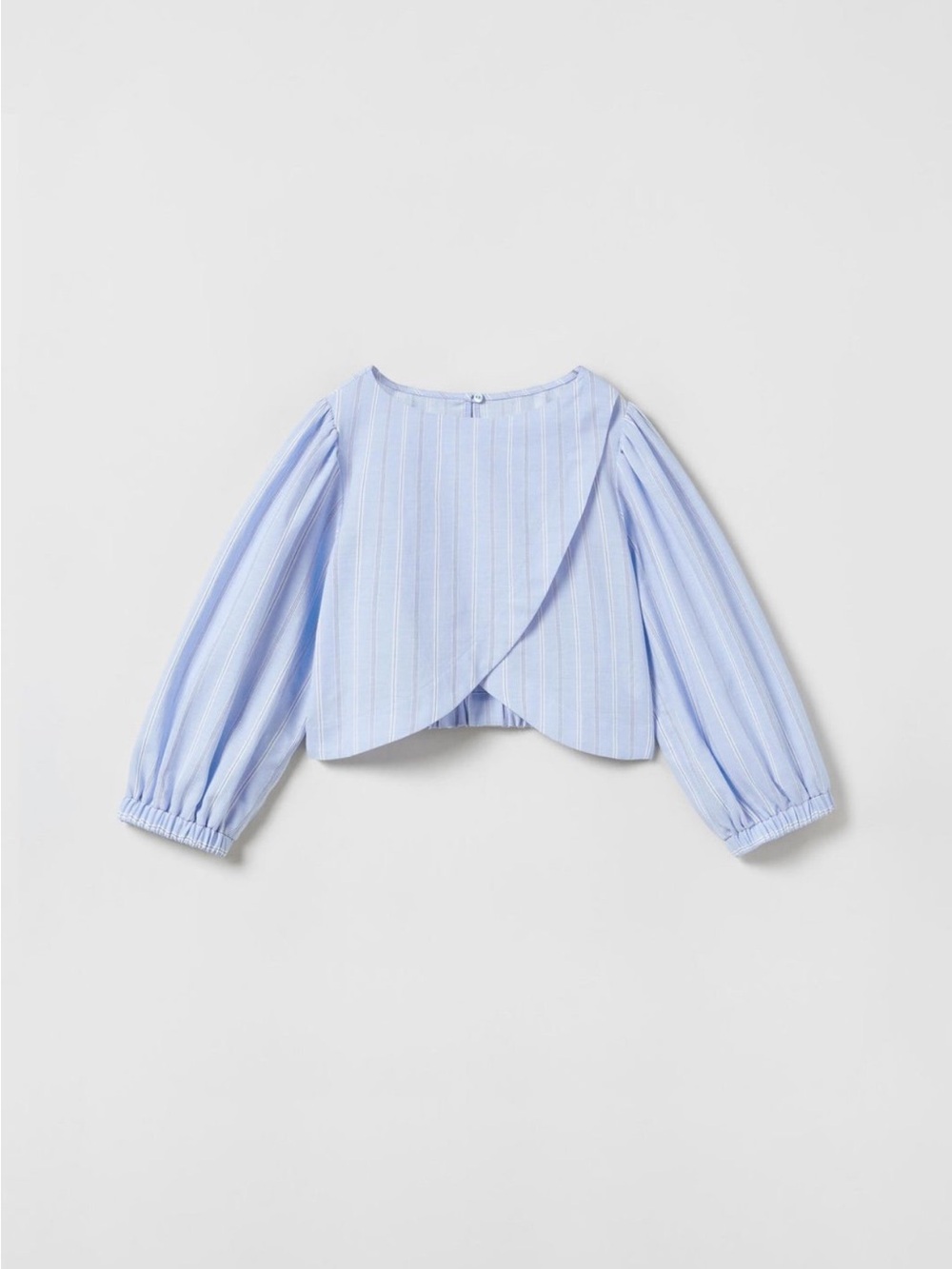 ZARA Light Blue Striped Wrap-Front Cropped Blouse